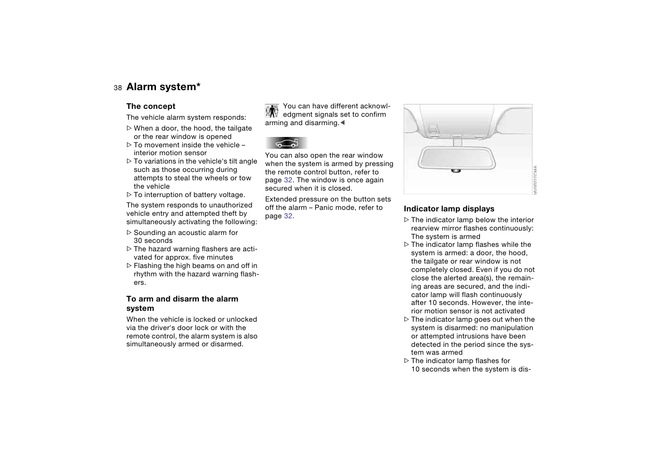 Alarm system | BMW 325iT Sports Wagon 2004 User Manual | Page 38 / 178