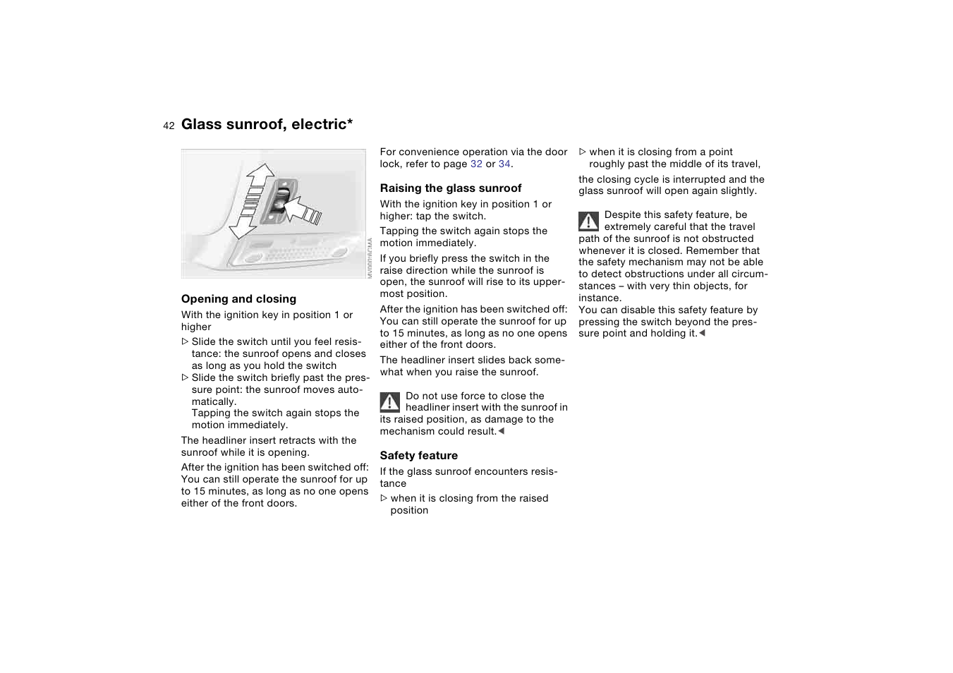 Glass sunroof, electric | BMW 325iT Sports Wagon 2004 User Manual | Page 42 / 178