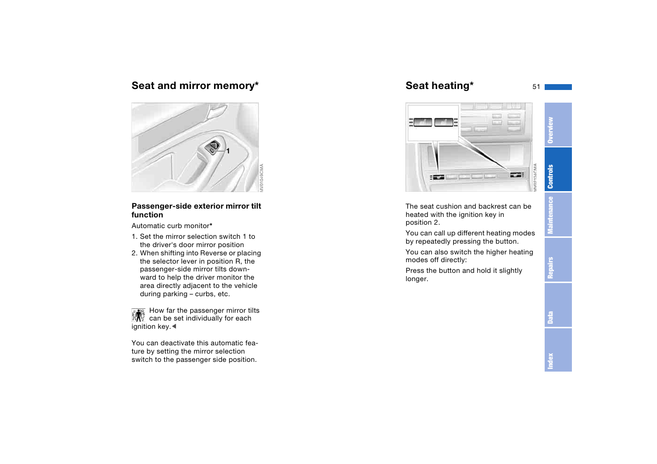 Seat heating | BMW 325iT Sports Wagon 2004 User Manual | Page 51 / 178