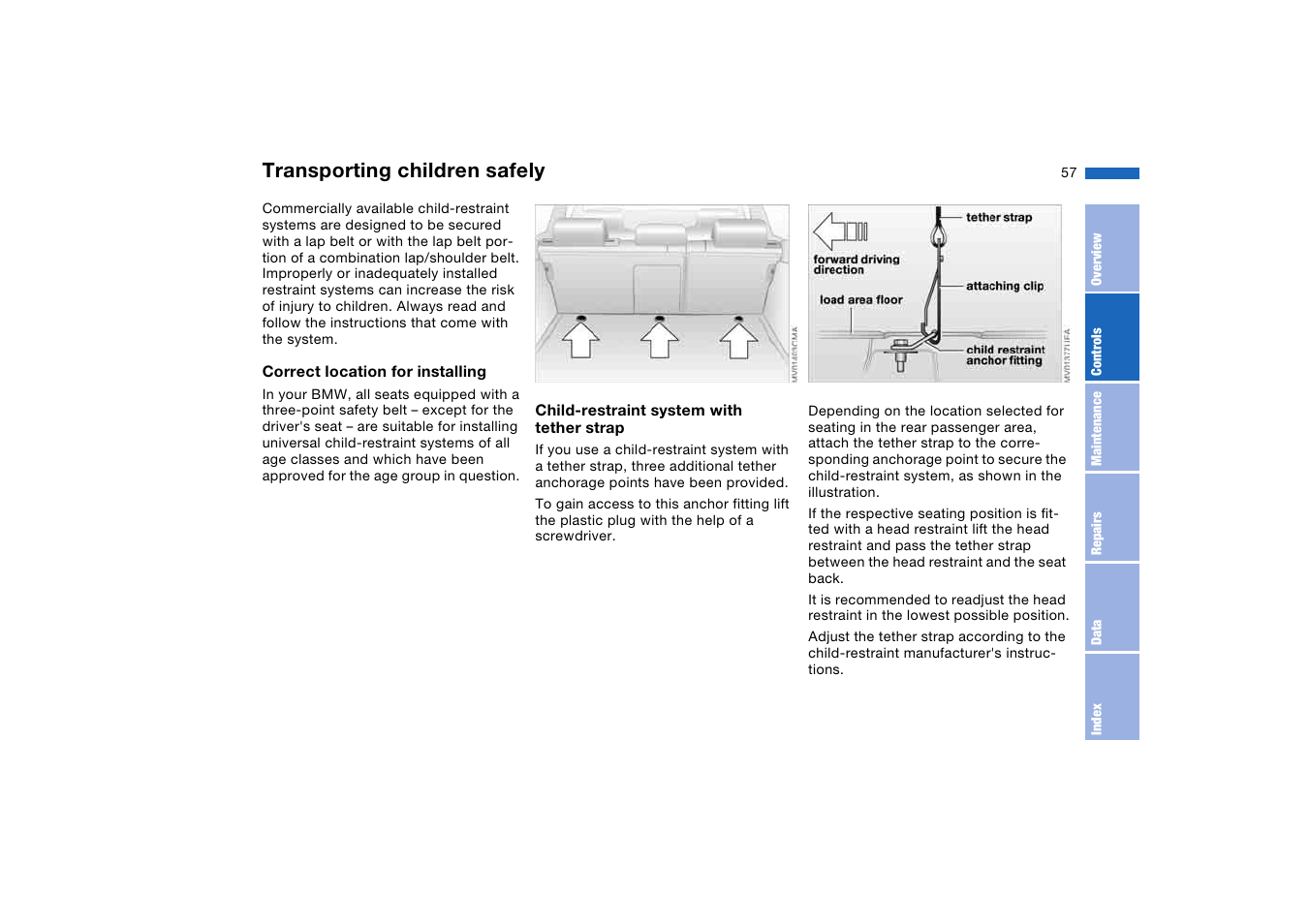 Transporting children safely | BMW 325iT Sports Wagon 2004 User Manual | Page 57 / 178