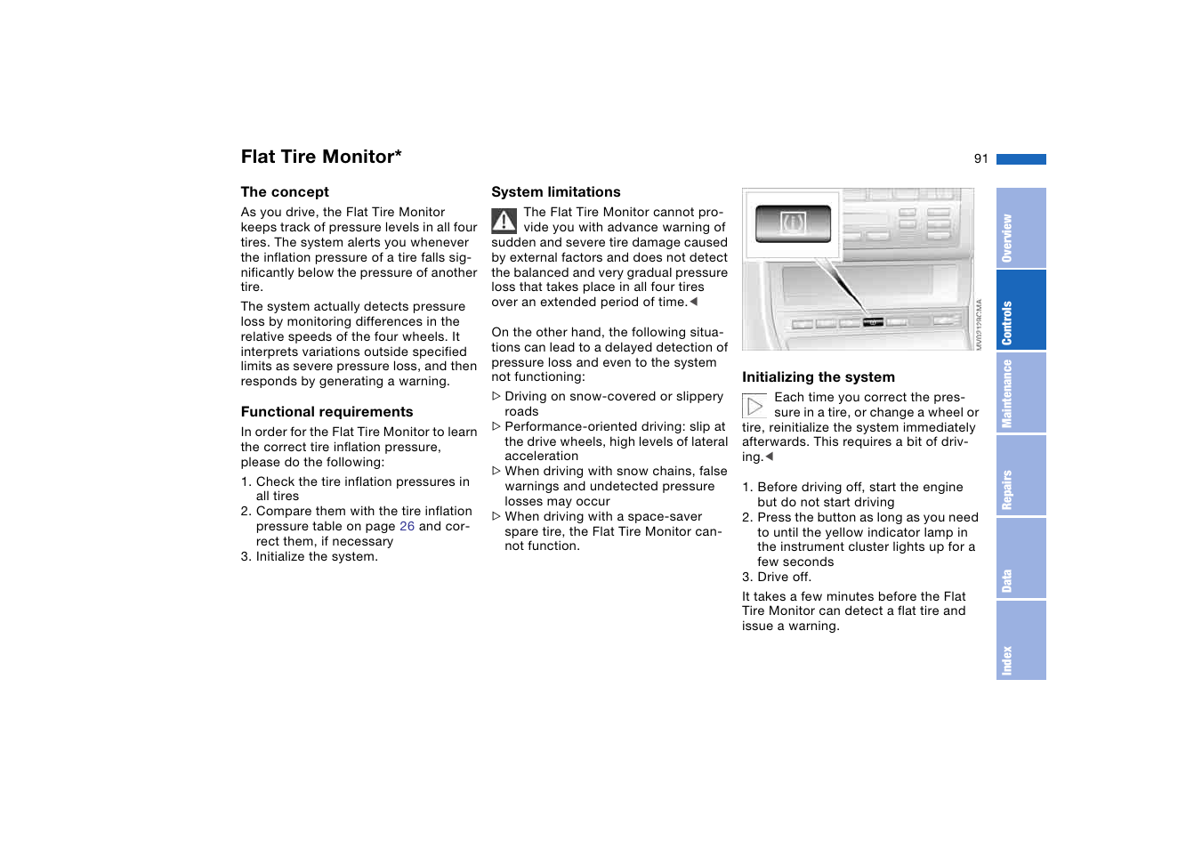 Flat tire monitor | BMW 325iT Sports Wagon 2004 User Manual | Page 91 / 178