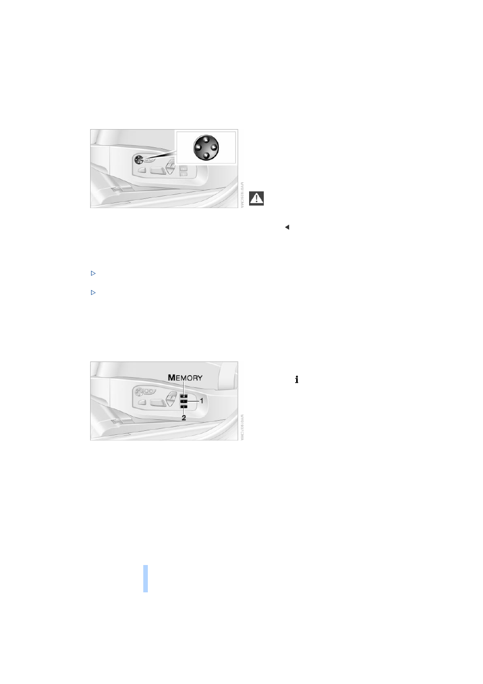 Seat, mirror and steering wheel memory, Adjustments | BMW 525i Sedan 2004 User Manual | Page 40 / 220