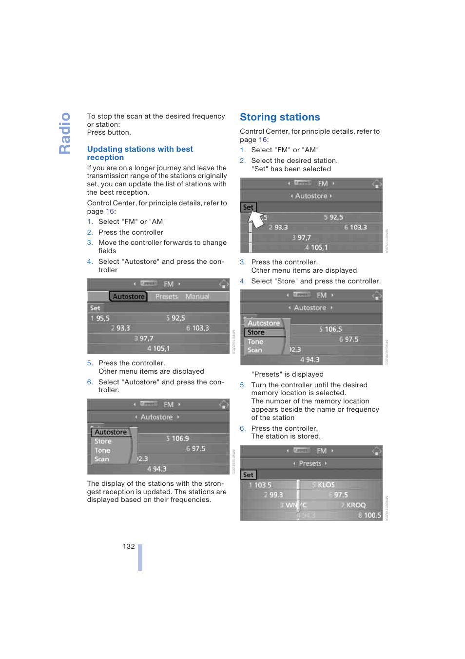 Storing stations, Radio | BMW 645Ci Coupe 2004 User Manual | Page 134 / 216