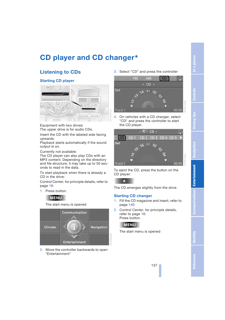 Cd player and cd changer, Listening to cds | BMW 645Ci Coupe 2004 User Manual | Page 139 / 216