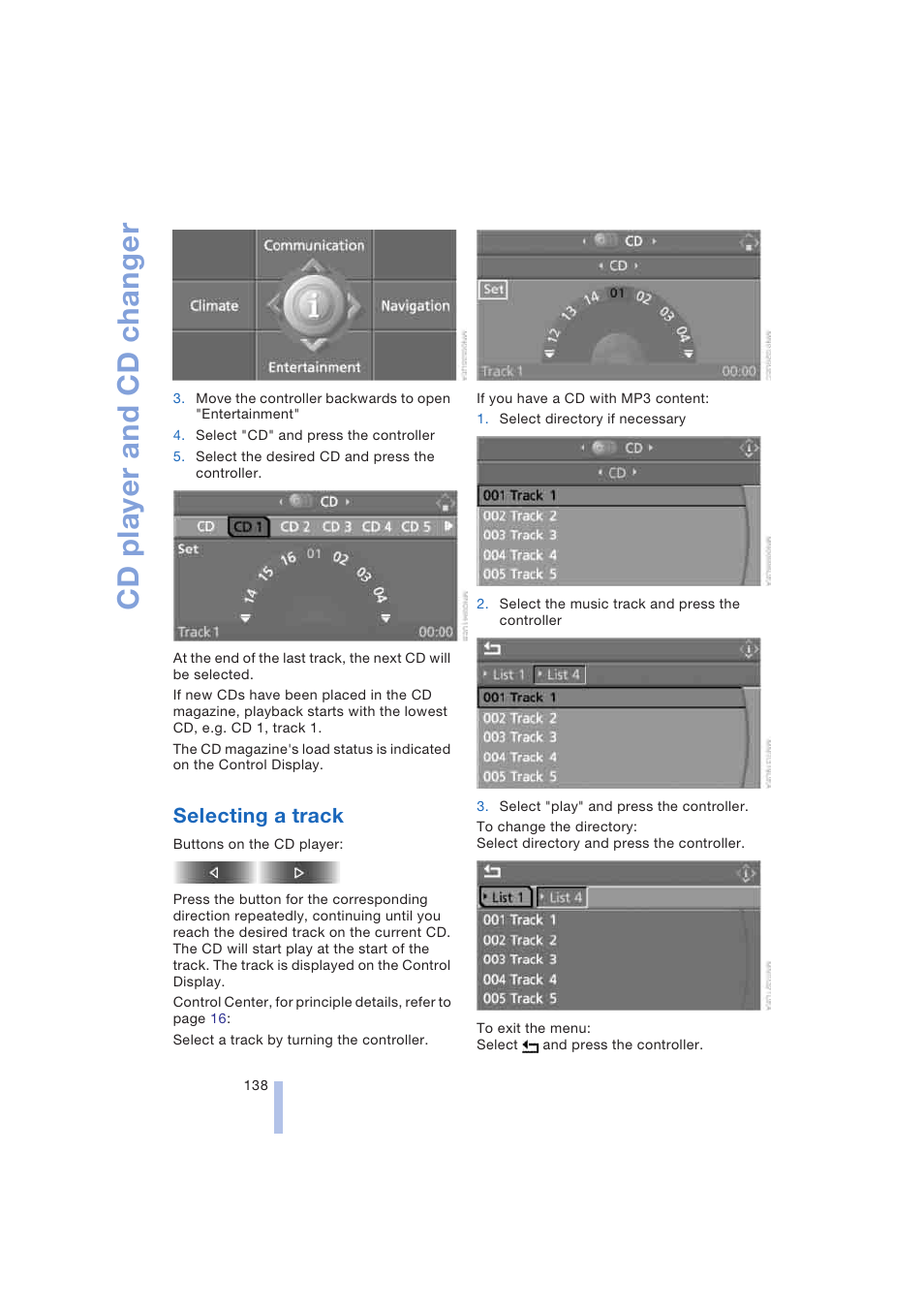 Selecting a track, Cd player and cd changer | BMW 645Ci Coupe 2004 User Manual | Page 140 / 216