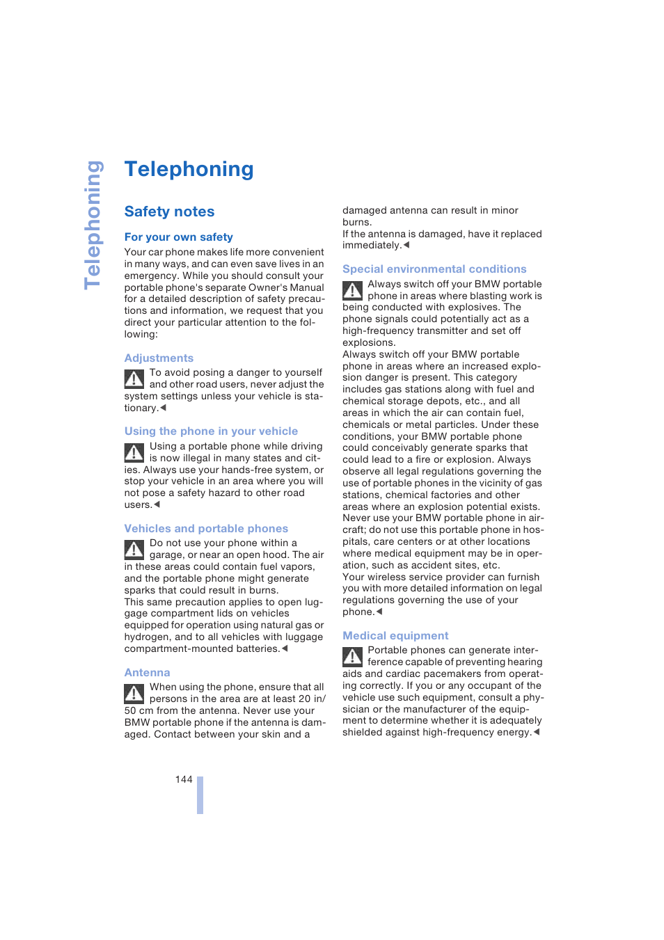 Telephoning, Safety notes, Communications | BMW 645Ci Coupe 2004 User Manual | Page 146 / 216