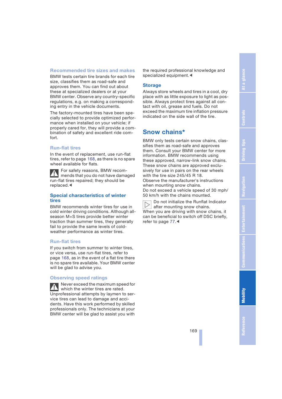 Snow chains | BMW 645Ci Coupe 2004 User Manual | Page 171 / 216