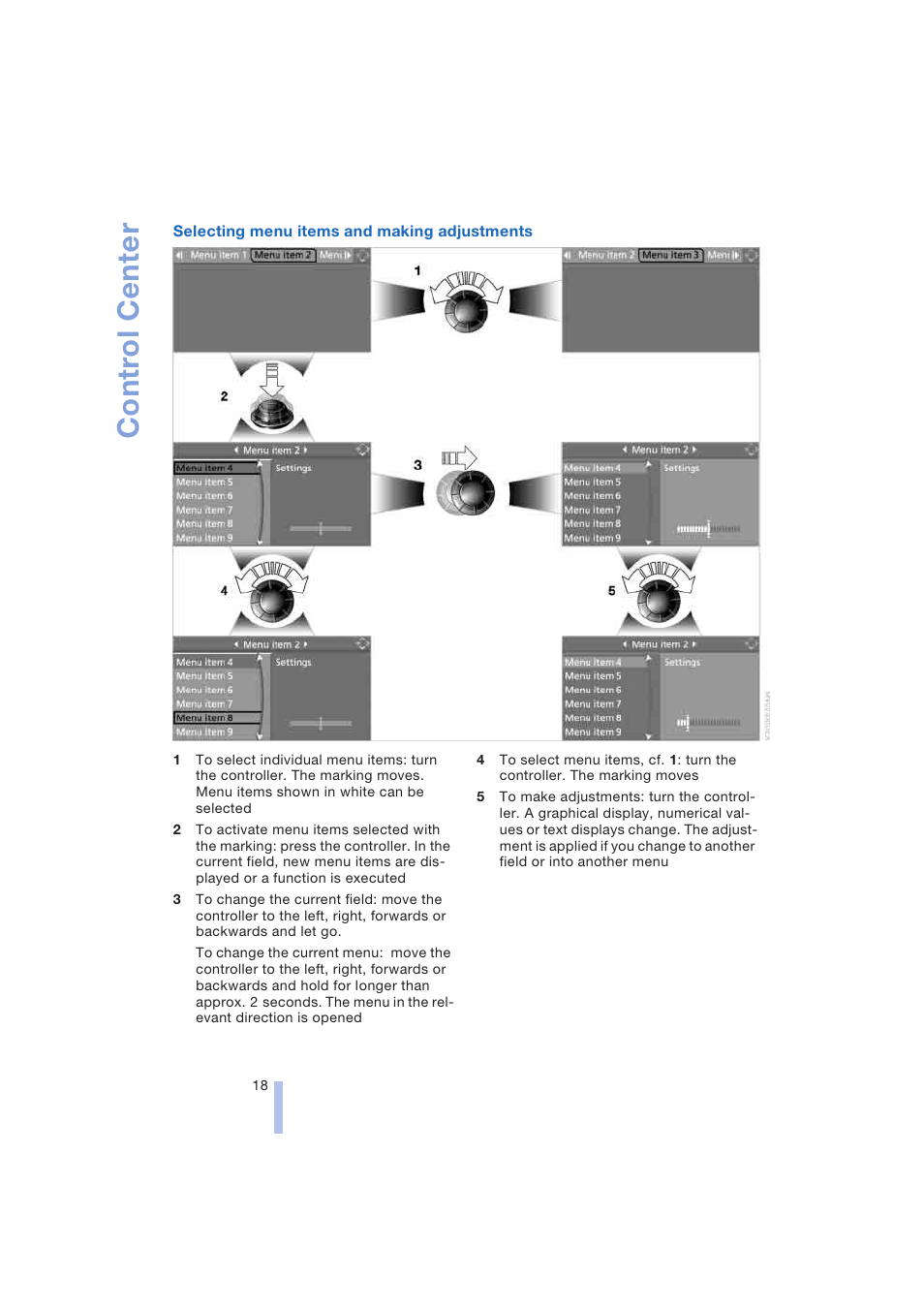 Control center | BMW 645Ci Coupe 2004 User Manual | Page 20 / 216