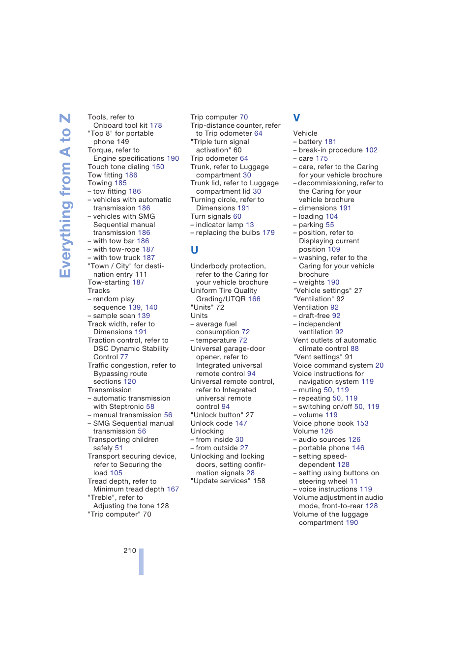 Everything from a to z | BMW 645Ci Coupe 2004 User Manual | Page 212 / 216