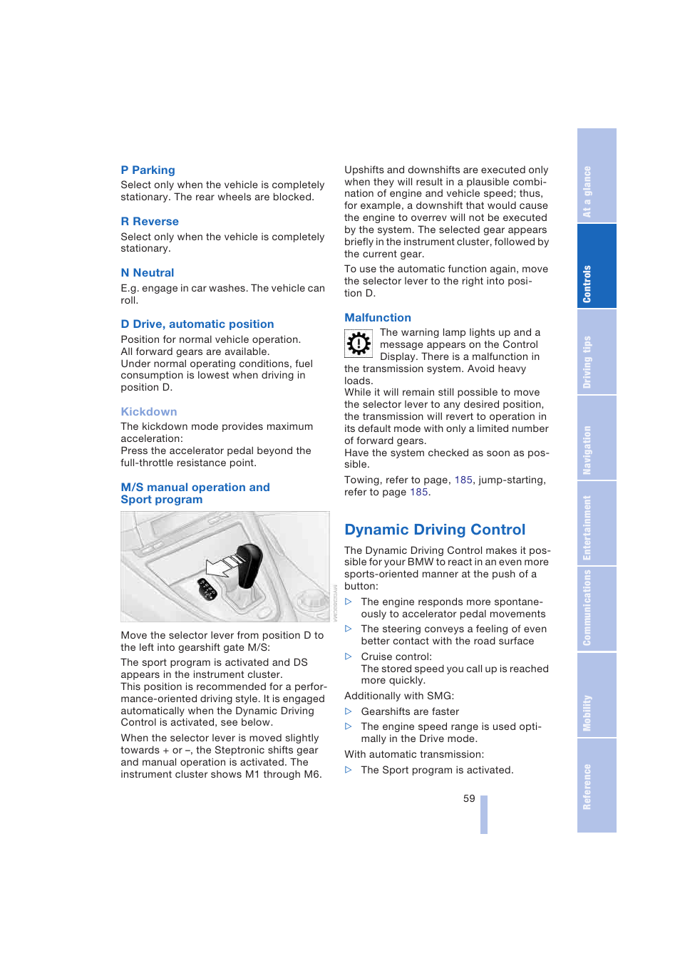 Dynamic driving control | BMW 645Ci Coupe 2004 User Manual | Page 61 / 216