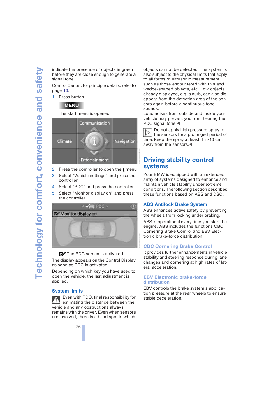 Driving stability control systems, Technology for comfort, convenience and safety | BMW 645Ci Coupe 2004 User Manual | Page 78 / 216