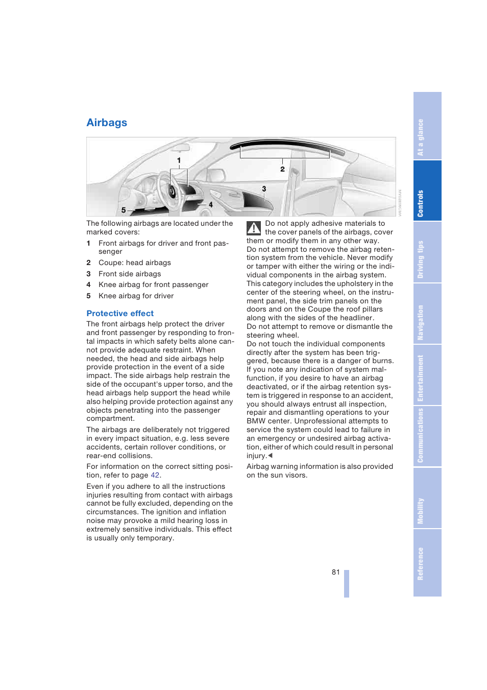 Airbags | BMW 645Ci Coupe 2004 User Manual | Page 83 / 216