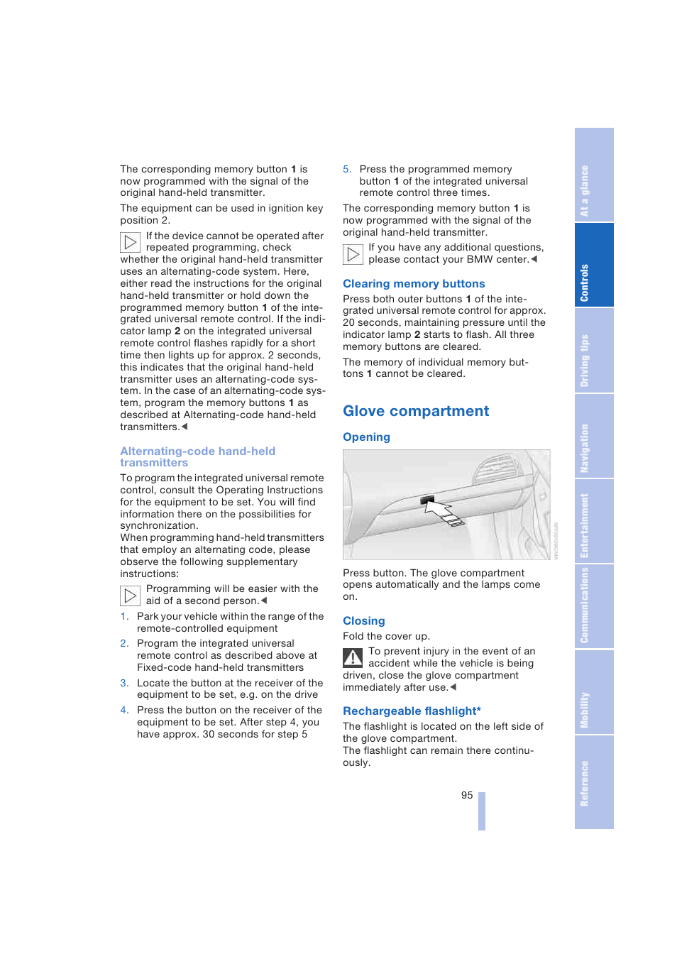 Glove compartment | BMW 645Ci Coupe 2004 User Manual | Page 97 / 216