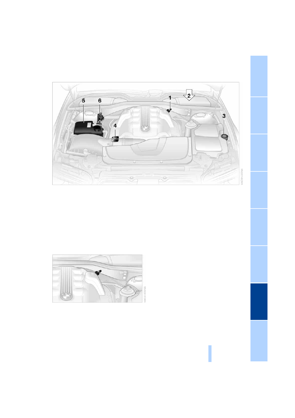 Engine compartment, Engine oil | BMW 760i Sedan 2004 User Manual | Page 197 / 232