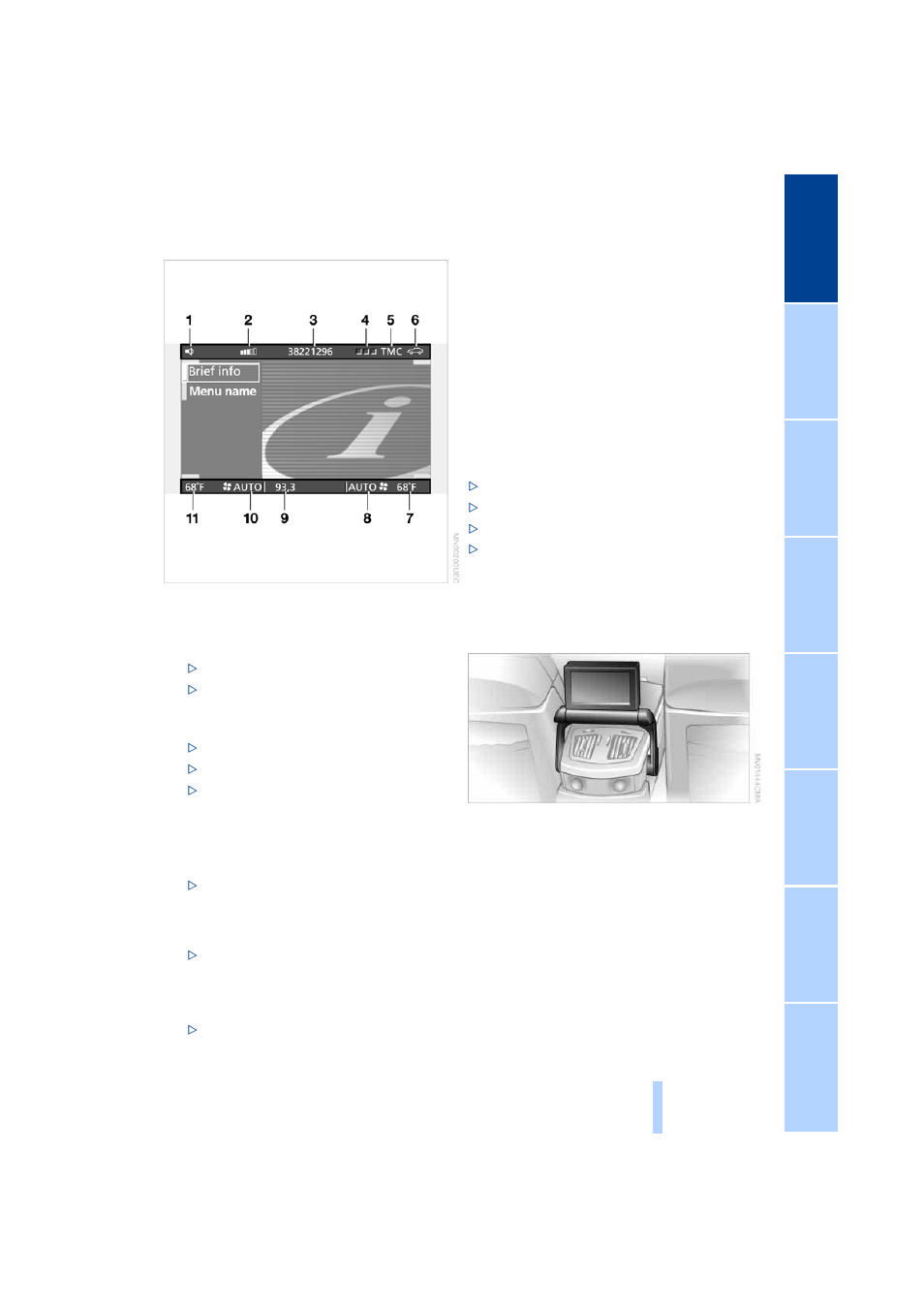 Top and bottom status lines, Control center in rear | BMW 760i Sedan 2004 User Manual | Page 25 / 232