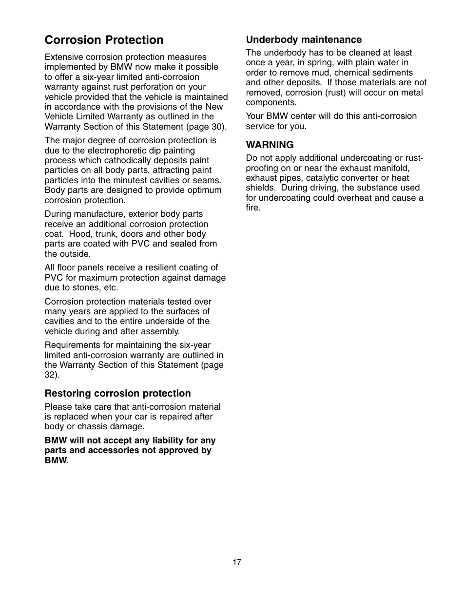 Corrosion protection | BMW 760Li Sedan 2004 User Manual | Page 21 / 47