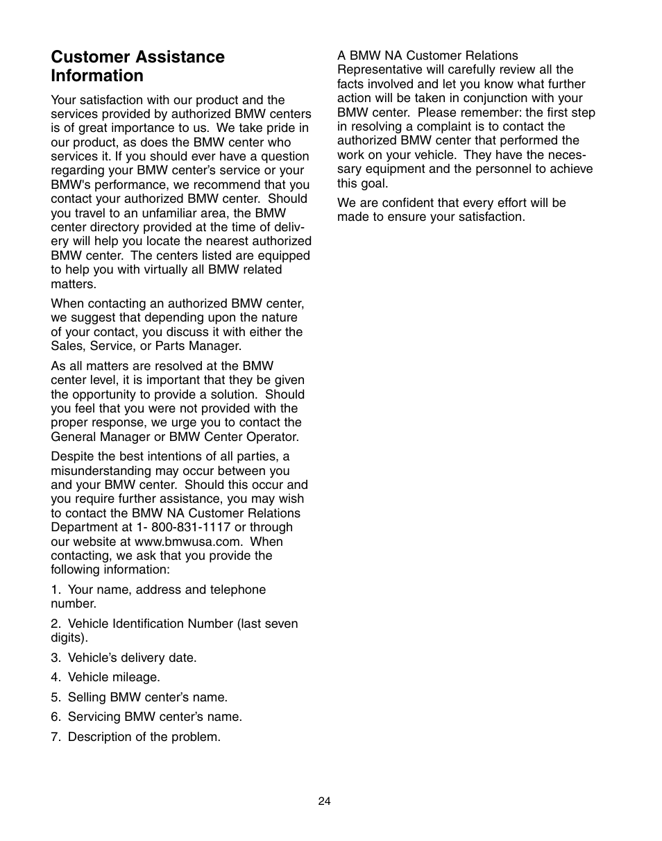 Customer assistance information | BMW 760Li Sedan 2004 User Manual | Page 28 / 47