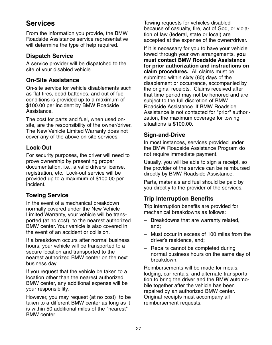 Services | BMW 760Li Sedan 2004 User Manual | Page 31 / 47