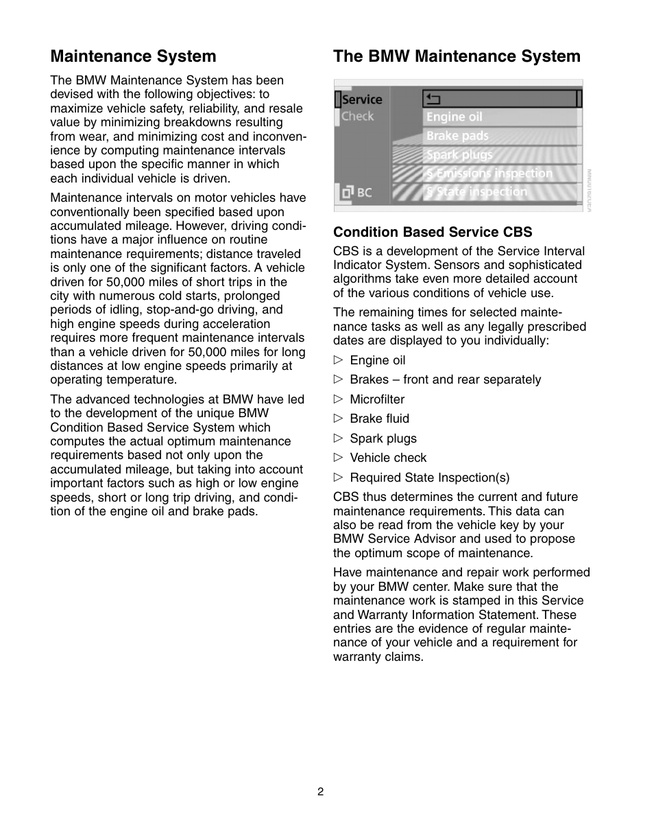 Maintenance system, The bmw maintenance system | BMW 760Li Sedan 2004 User Manual | Page 6 / 47