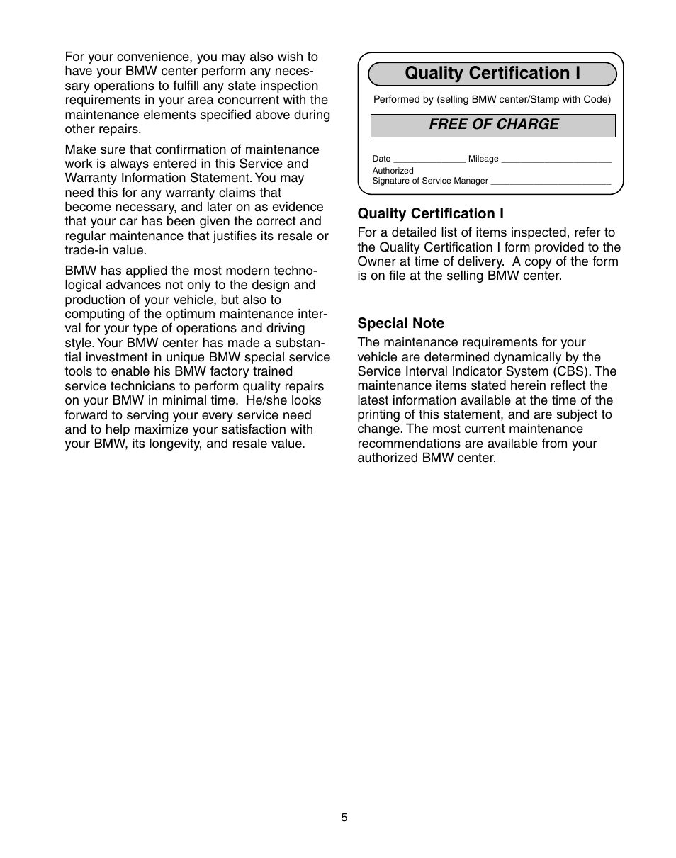 Quality certification i | BMW 760Li Sedan 2004 User Manual | Page 9 / 47