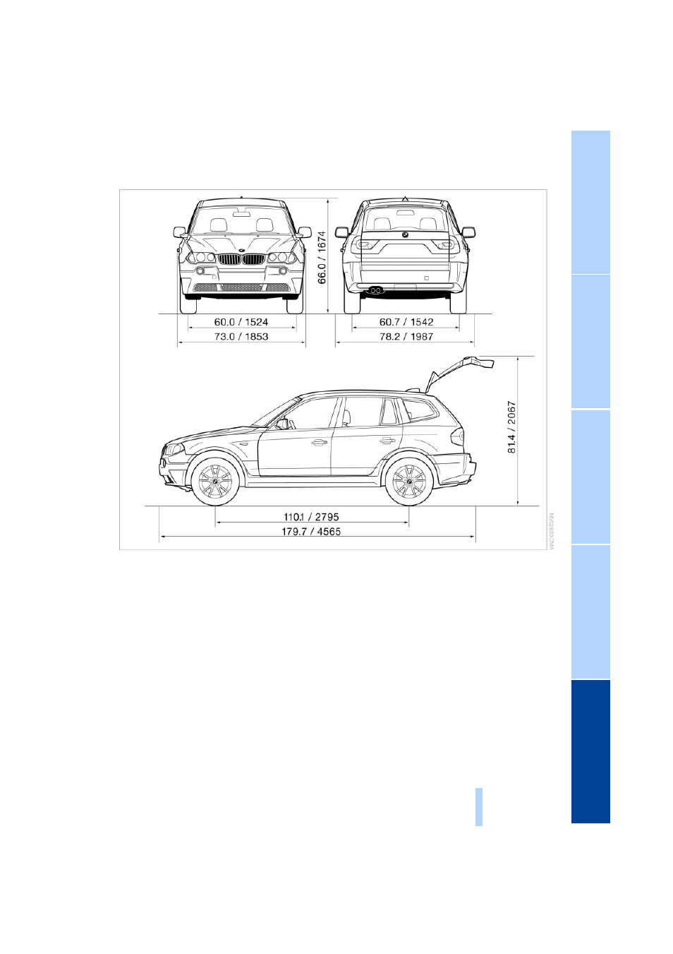 Dimensions | BMW X3 3.0i SAV 2004 User Manual | Page 117 / 132