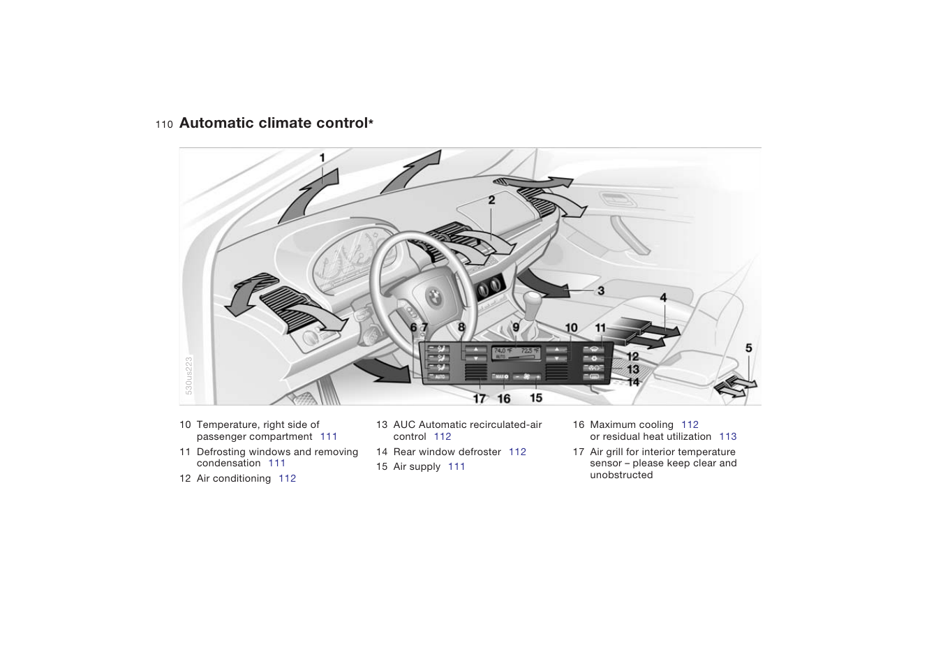 Automatic climate control | BMW X5 4.8is SAV 2004 User Manual | Page 112 / 200