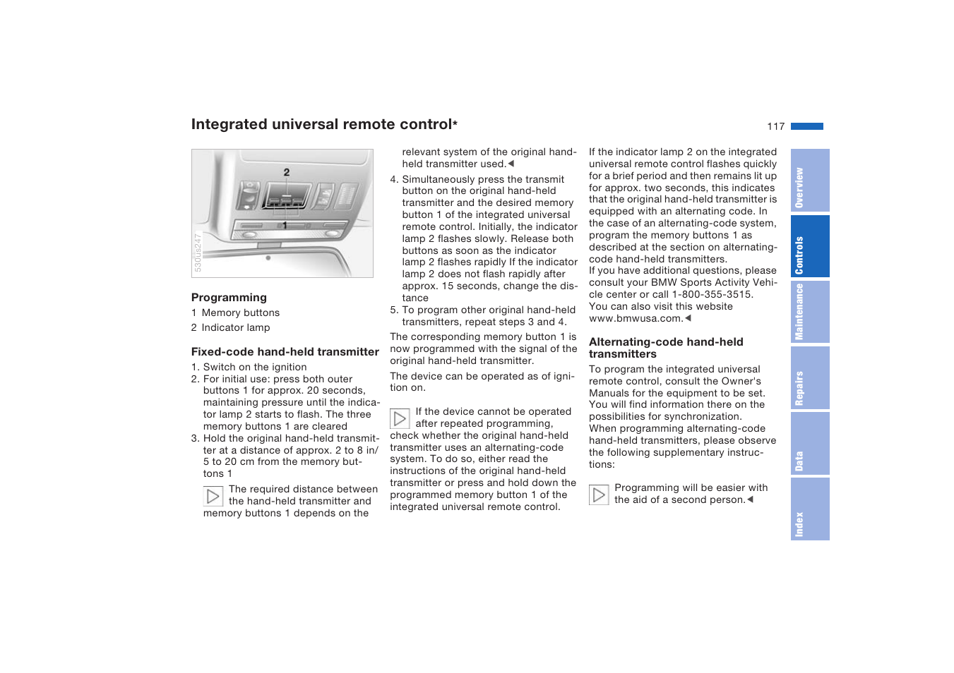 Integrated universal remote control | BMW X5 4.8is SAV 2004 User Manual | Page 119 / 200