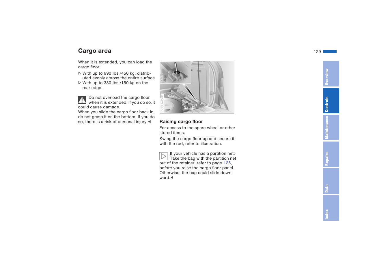 Cargo area | BMW X5 4.8is SAV 2004 User Manual | Page 131 / 200