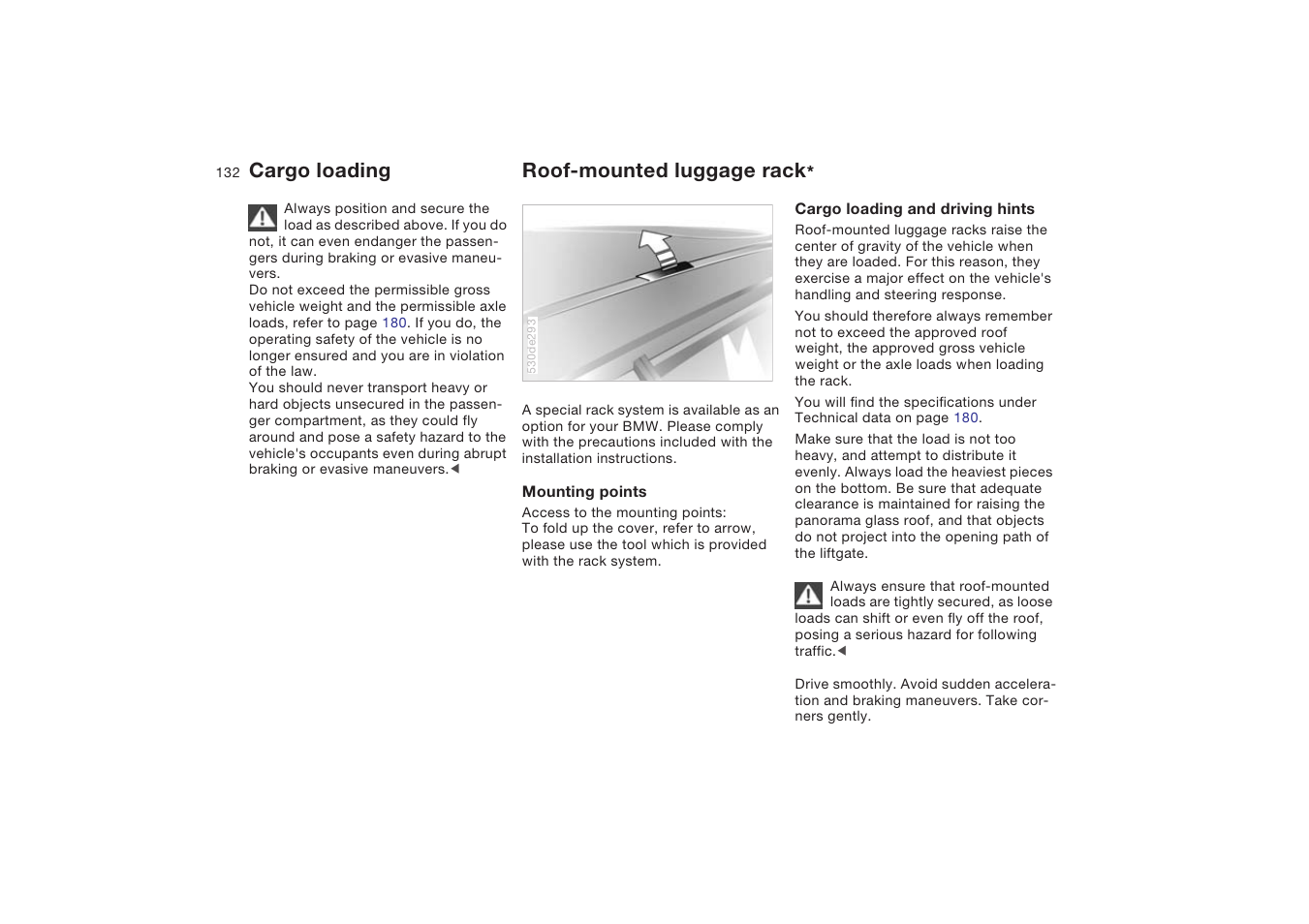 Roof-mounted luggage rack, Cargo loading roof-mounted luggage rack | BMW X5 4.8is SAV 2004 User Manual | Page 134 / 200