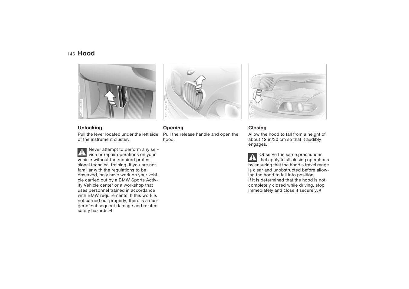 Hood | BMW X5 4.8is SAV 2004 User Manual | Page 148 / 200