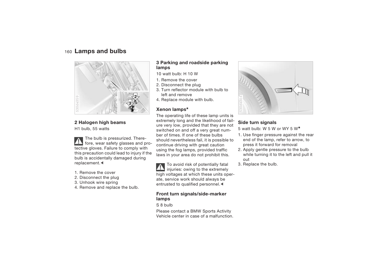 Lamps and bulbs | BMW X5 4.8is SAV 2004 User Manual | Page 162 / 200