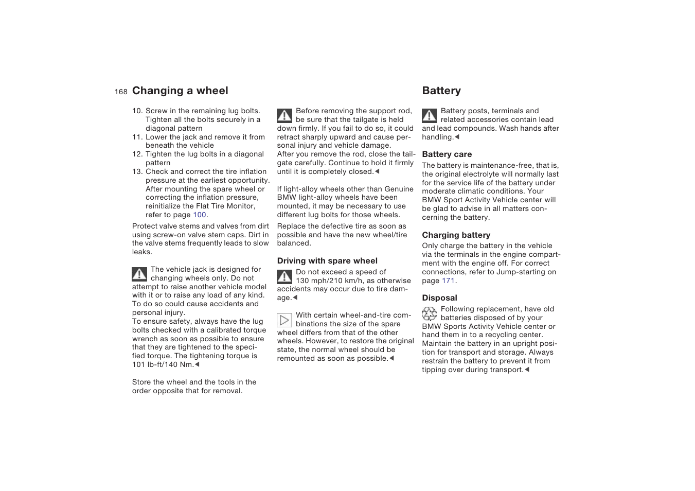 Battery, Changing a wheel battery | BMW X5 4.8is SAV 2004 User Manual | Page 170 / 200