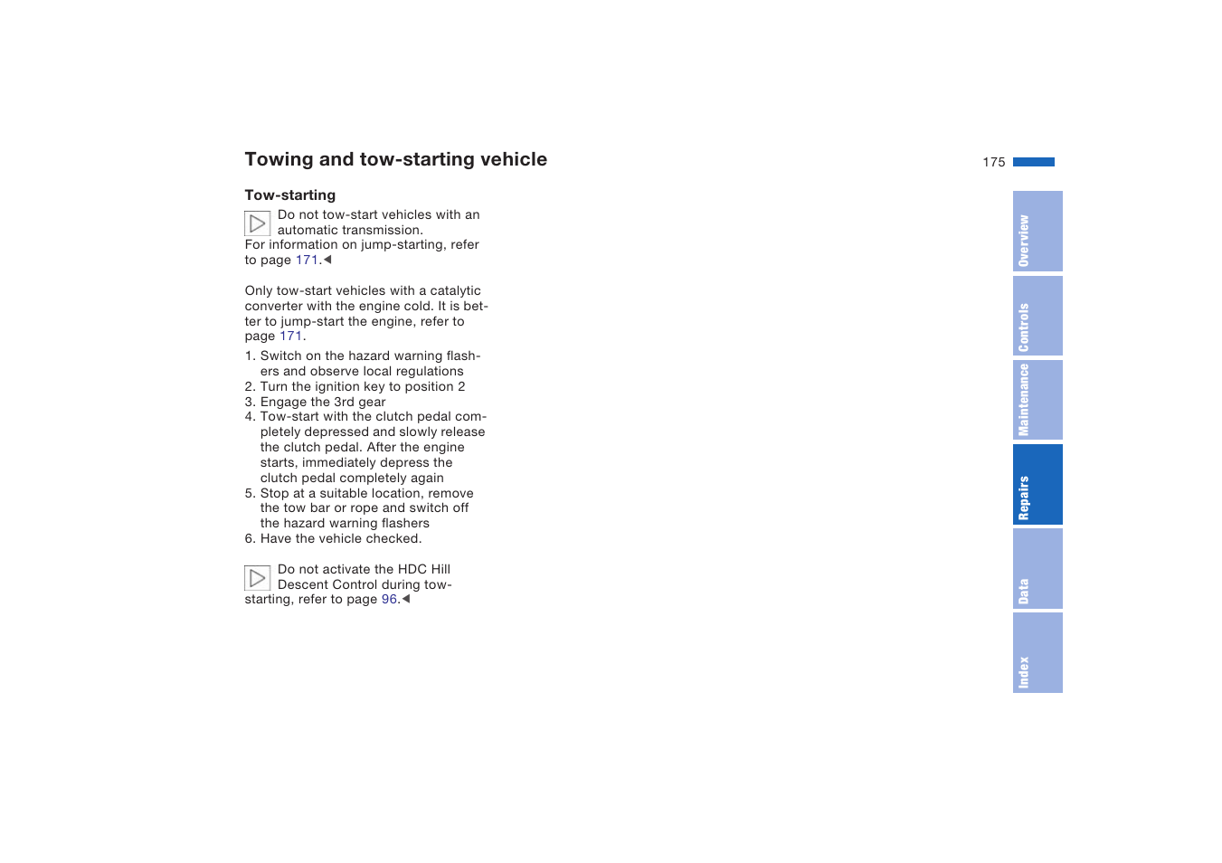 Towing and tow-starting vehicle | BMW X5 4.8is SAV 2004 User Manual | Page 177 / 200