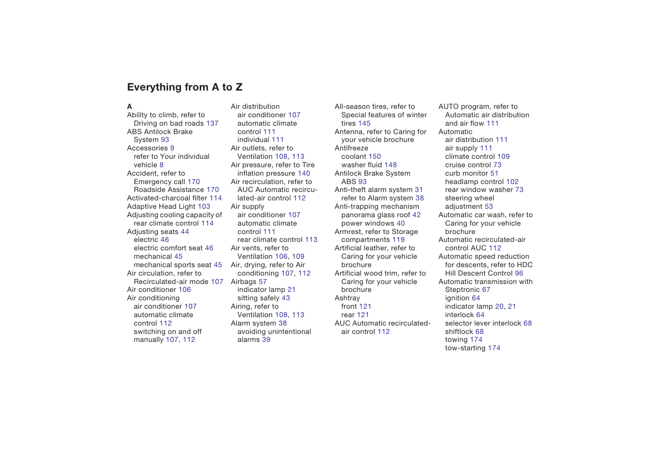 Everything from a to z | BMW X5 4.8is SAV 2004 User Manual | Page 186 / 200