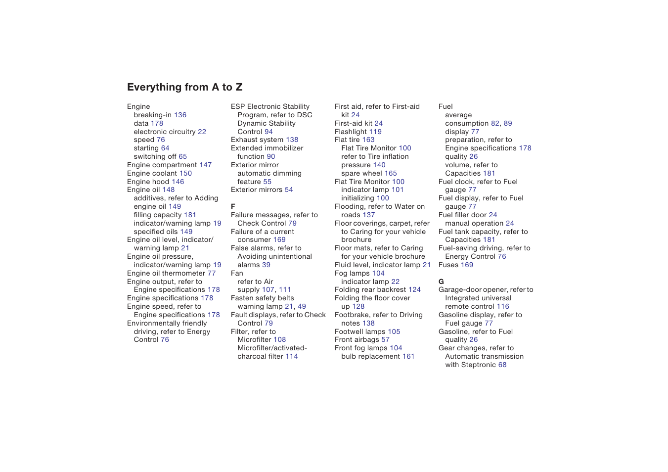 Everything from a to z | BMW X5 4.8is SAV 2004 User Manual | Page 190 / 200