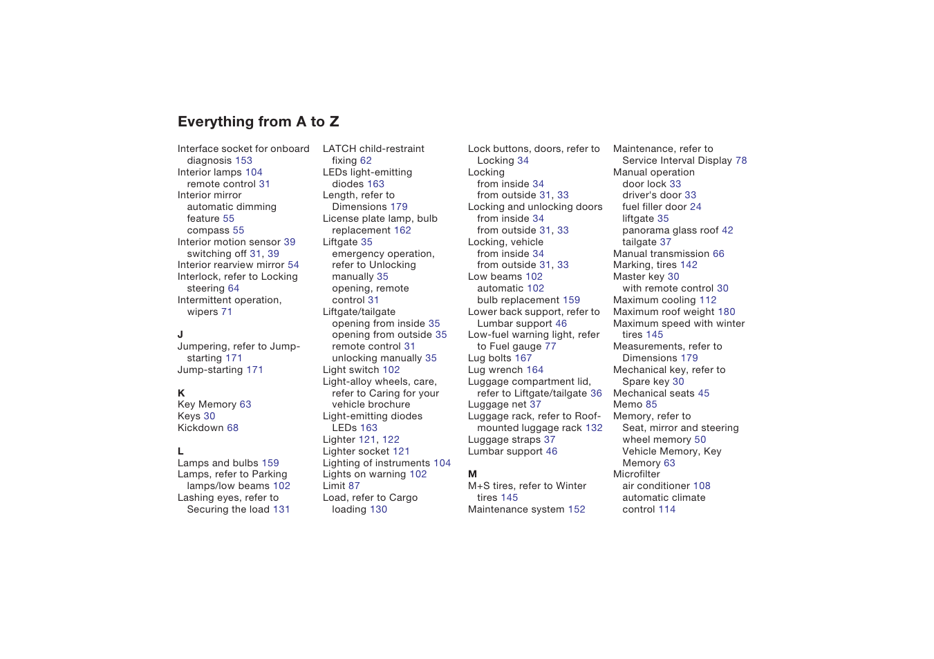 Everything from a to z | BMW X5 4.8is SAV 2004 User Manual | Page 192 / 200