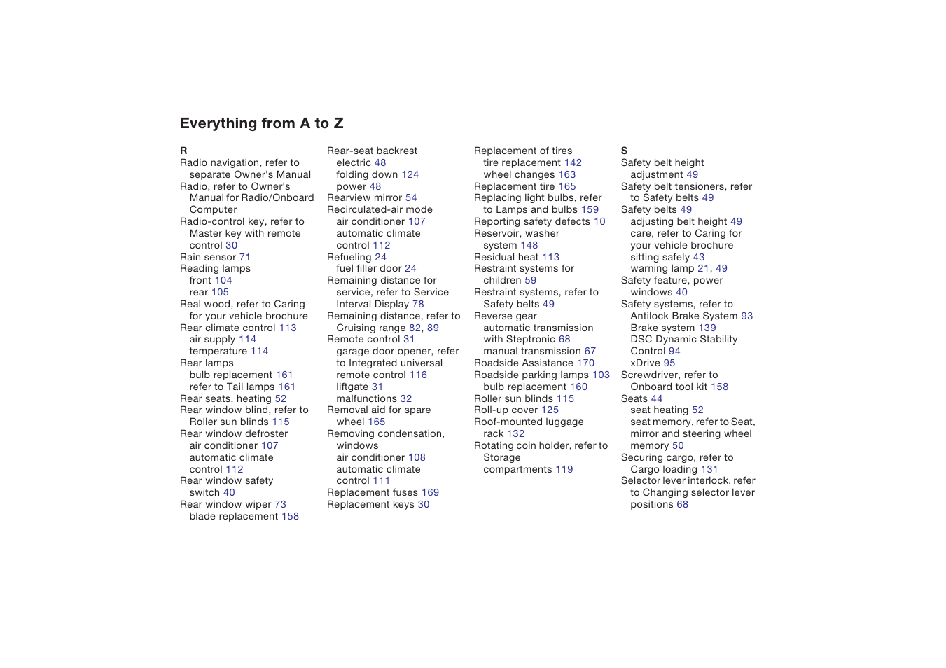 Everything from a to z | BMW X5 4.8is SAV 2004 User Manual | Page 194 / 200