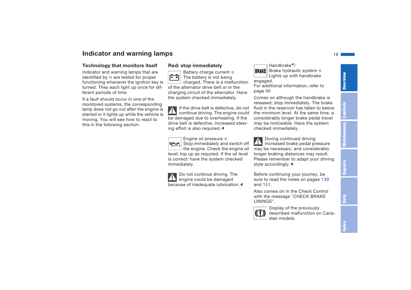 Indicator and warning lamps | BMW X5 4.8is SAV 2004 User Manual | Page 21 / 200