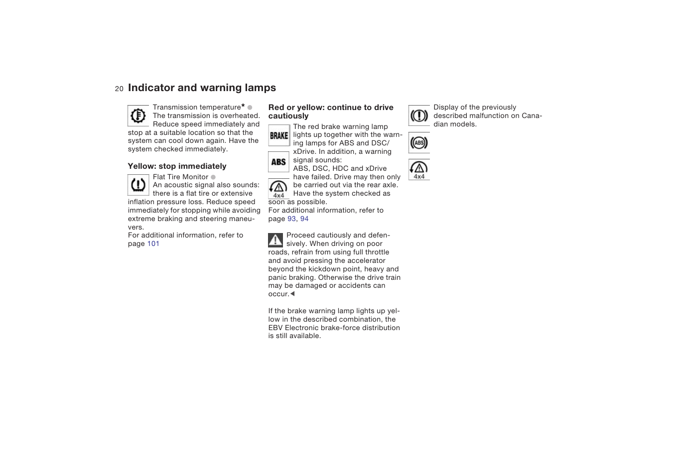 Indicator and warning lamps | BMW X5 4.8is SAV 2004 User Manual | Page 22 / 200