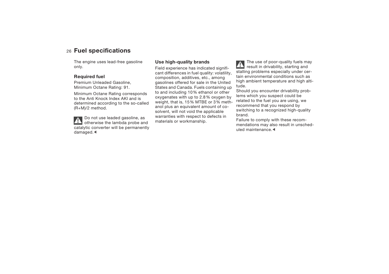 Fuel specifications | BMW X5 4.8is SAV 2004 User Manual | Page 28 / 200