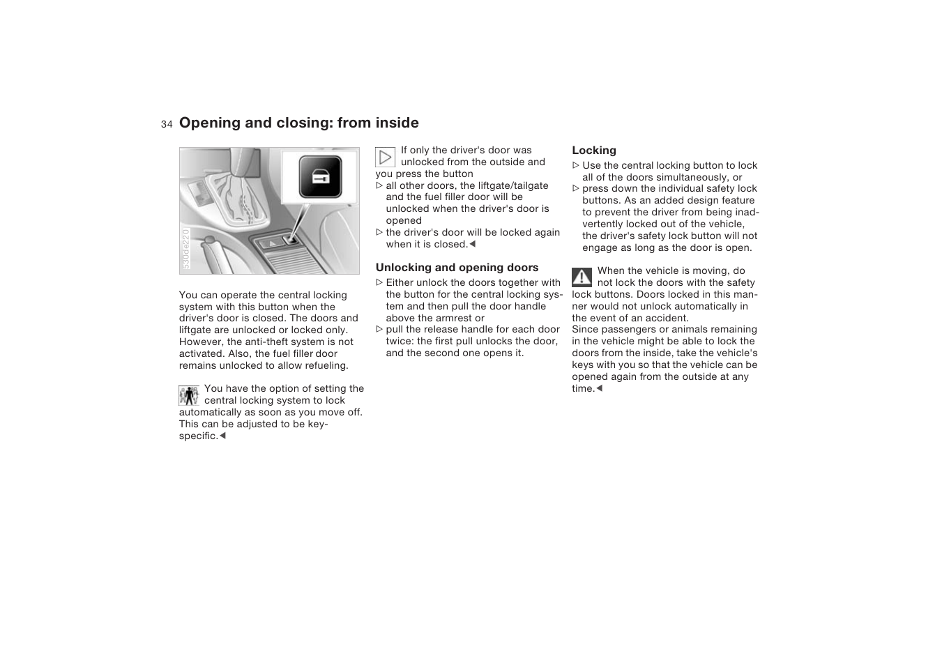 Opening and closing, From inside, Opening and closing: from inside | BMW X5 4.8is SAV 2004 User Manual | Page 36 / 200