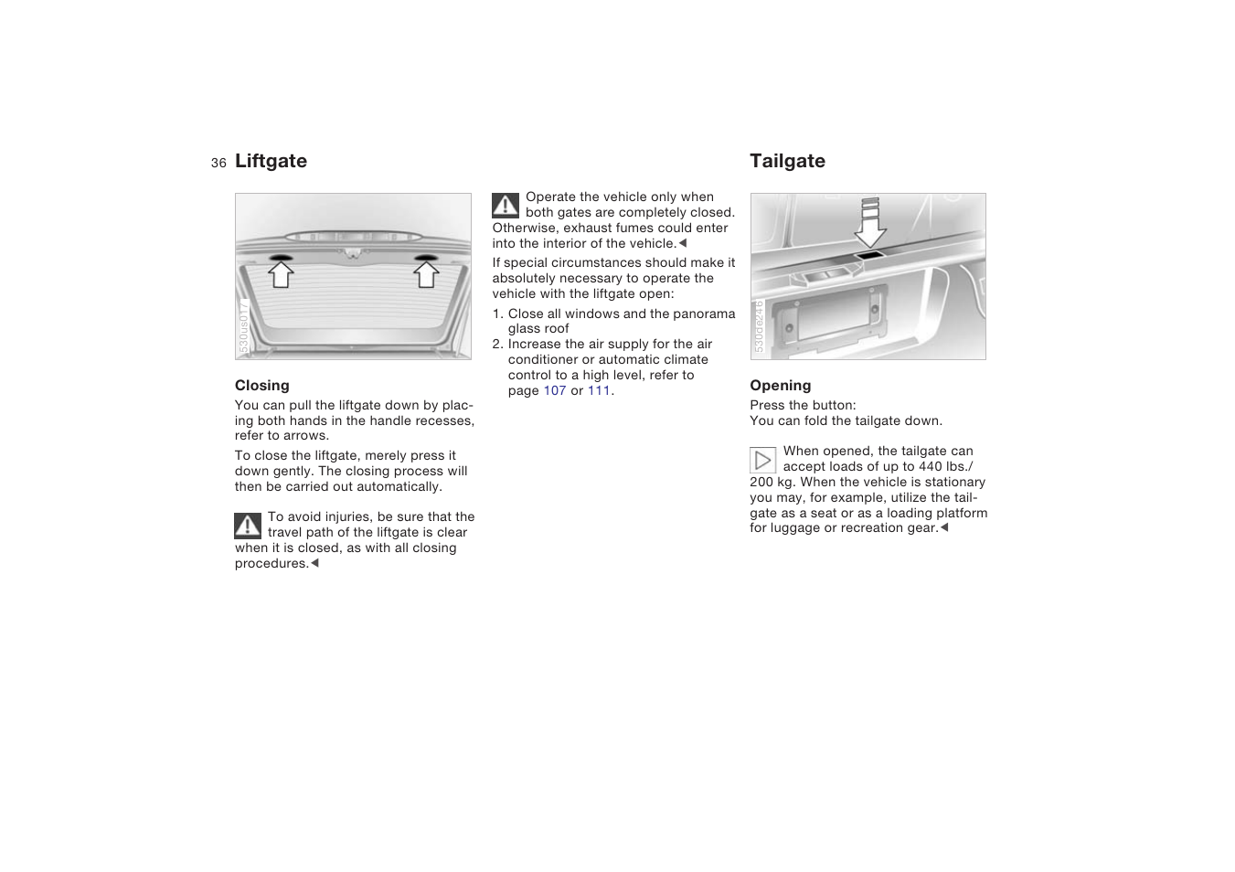 Tailgate, Liftgate tailgate | BMW X5 4.8is SAV 2004 User Manual | Page 38 / 200