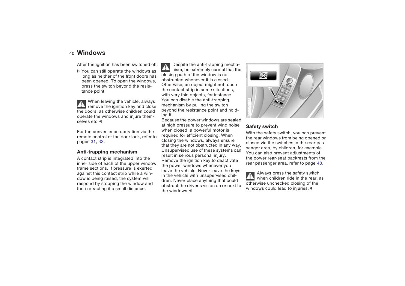 Windows | BMW X5 4.8is SAV 2004 User Manual | Page 42 / 200