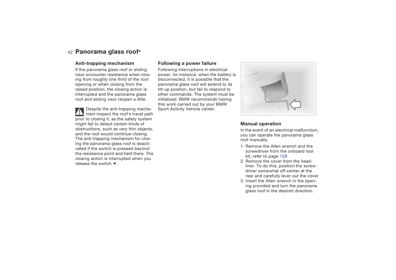 Panorama glass roof | BMW X5 4.8is SAV 2004 User Manual | Page 44 / 200