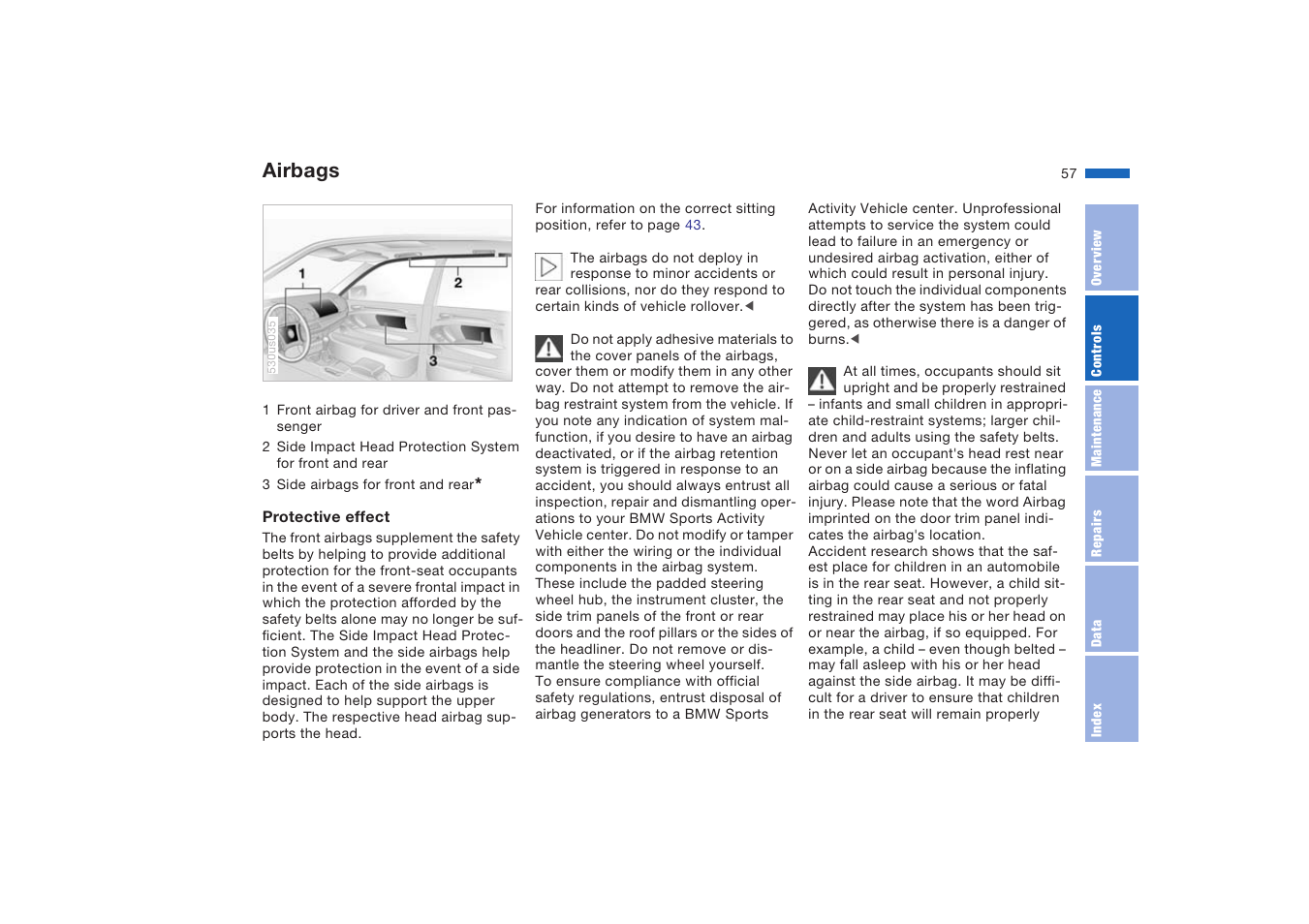 Airbags | BMW X5 4.8is SAV 2004 User Manual | Page 59 / 200