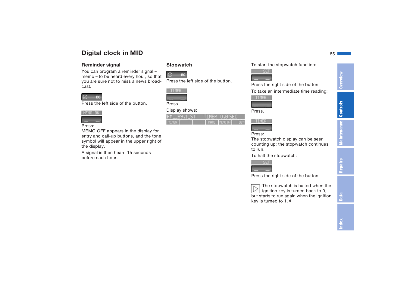 Digital clock in mid | BMW X5 4.8is SAV 2004 User Manual | Page 87 / 200