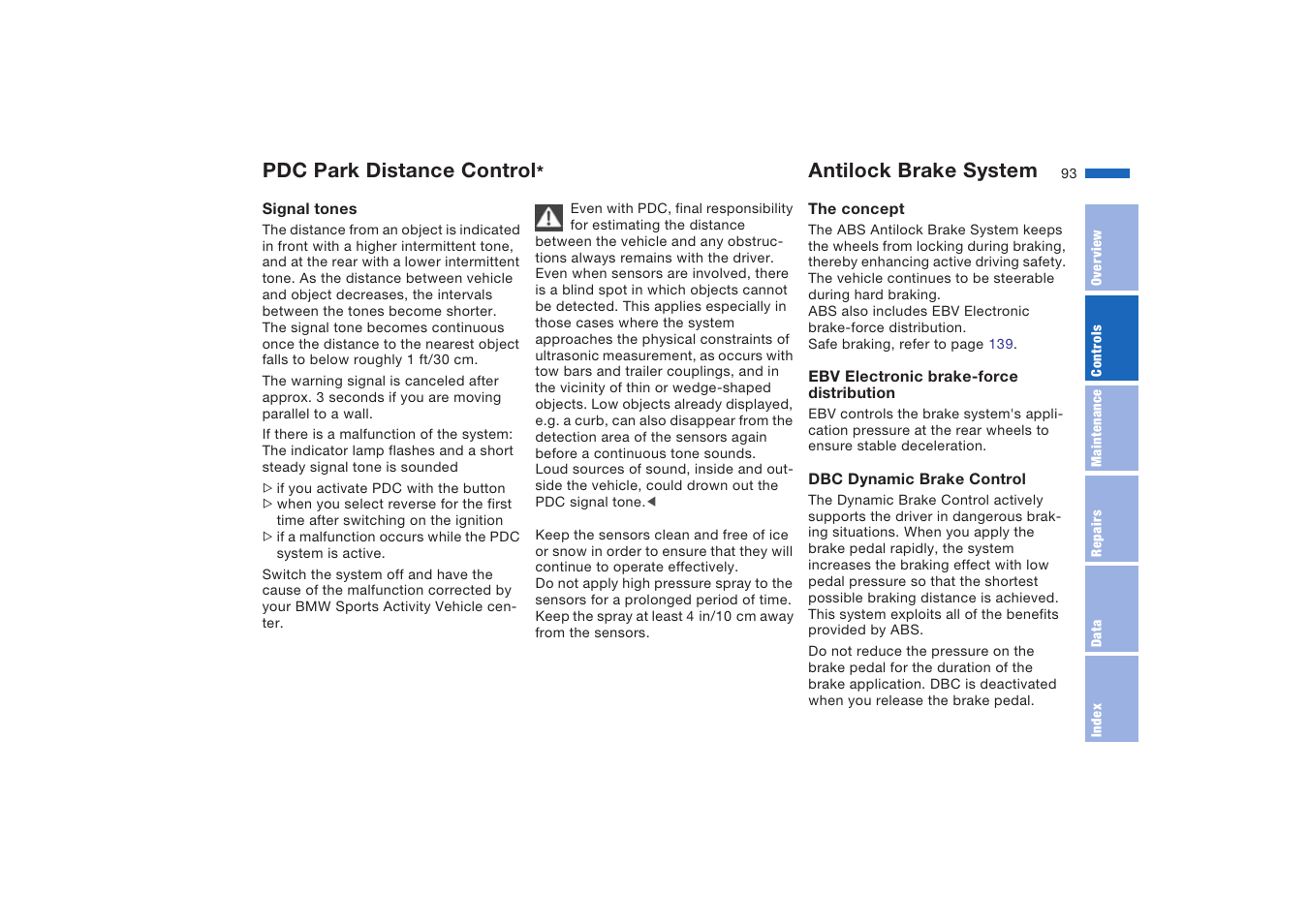 Pdc park distance control, Antilock brake system | BMW X5 4.8is SAV 2004 User Manual | Page 95 / 200