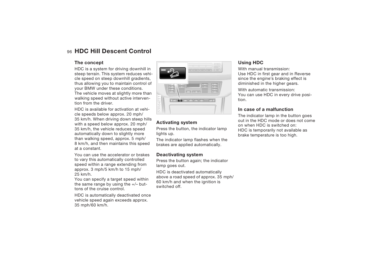 Hdc hill descent control | BMW X5 4.8is SAV 2004 User Manual | Page 98 / 200