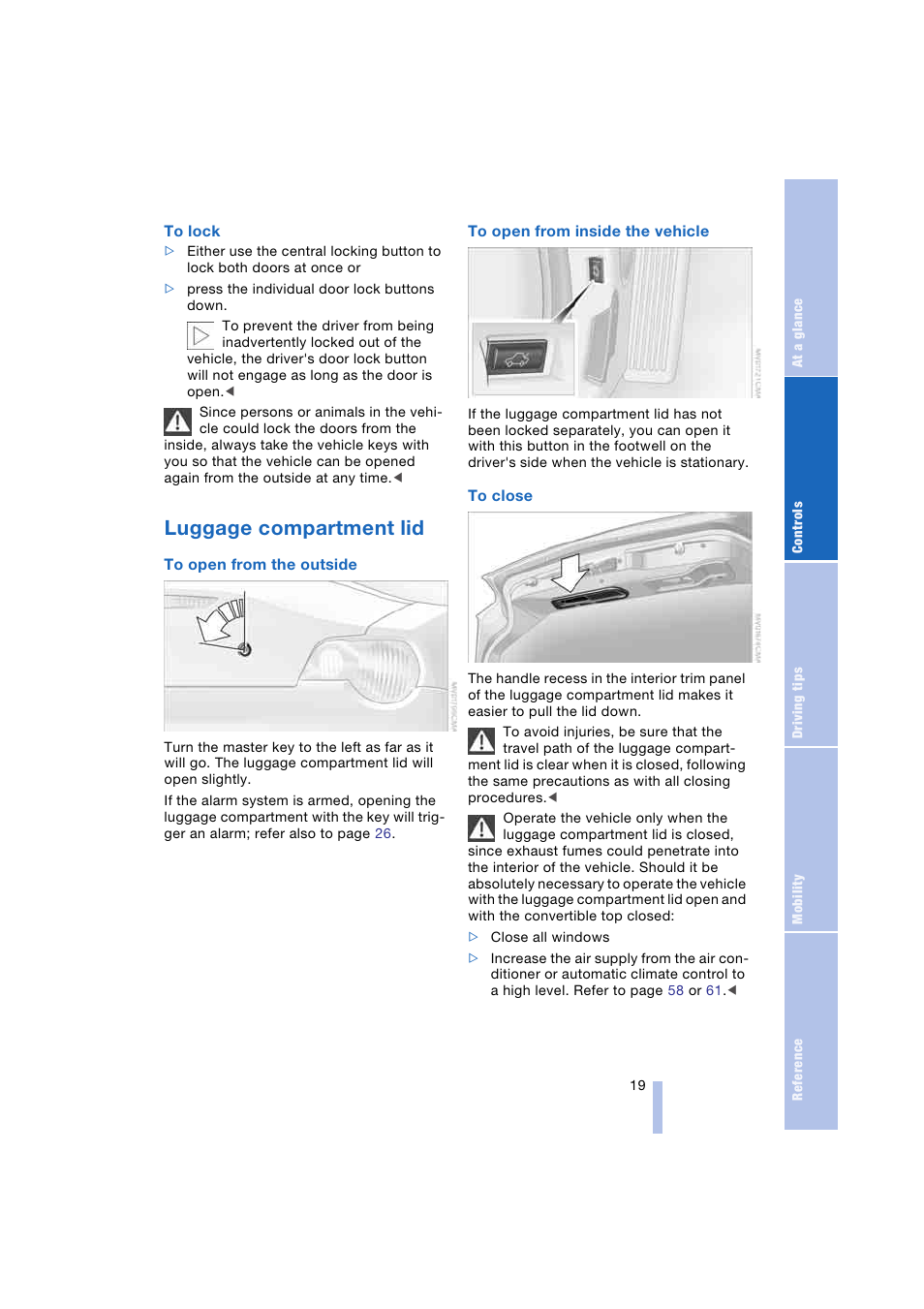 Luggage compartment lid | BMW Z4 Roadster 2.5i 2004 User Manual | Page 21 / 120