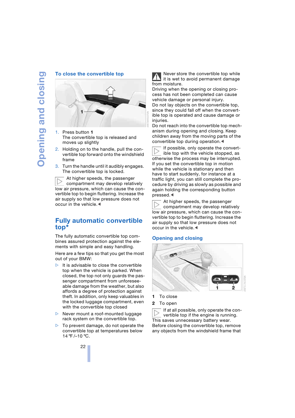 Fully automatic convertible top, Opening and closing | BMW Z4 Roadster 2.5i 2004 User Manual | Page 24 / 120